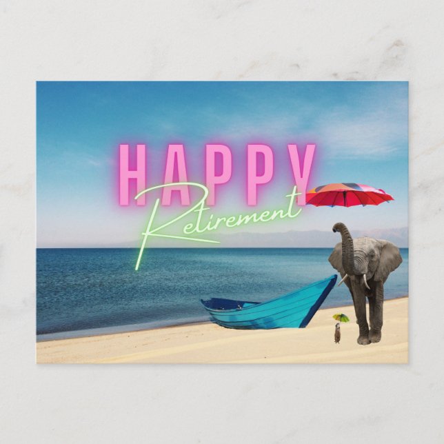 Happy Retirement Funny Surreal Beach Scene Postkarte (Vorderseite)