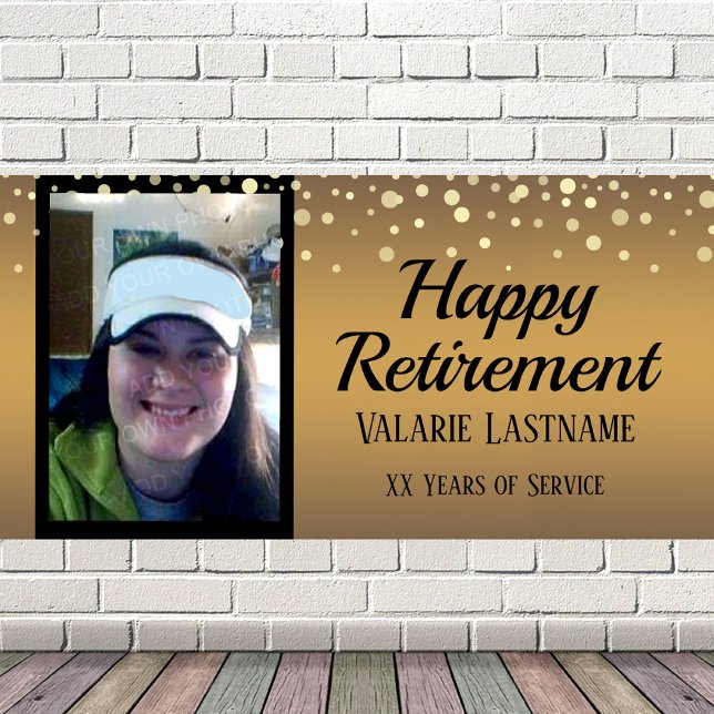 Happy Retirement Gold Confetti Budget One Foto Banner (Von Creator hochgeladen)