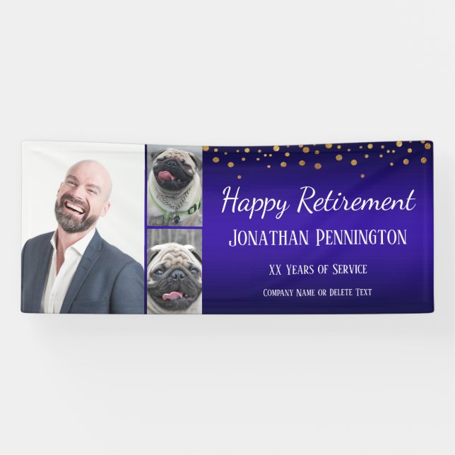 Happy Retirement Gold Confetti Foto Collage Banner
