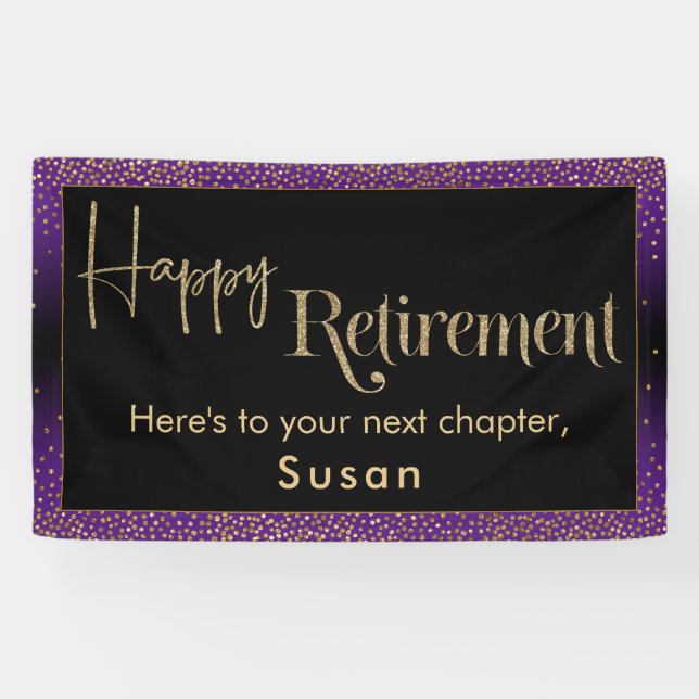 Happy Retirement Gold Confetti, hell Lila Banner (Horizontal)