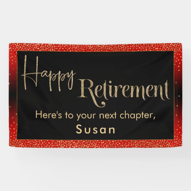Happy Retirement Gold Confetti, hell rot Banner (Horizontal)