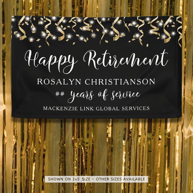 Happy Retirement Gold Confetti Streamers Skript Banner (Von Creator hochgeladen)