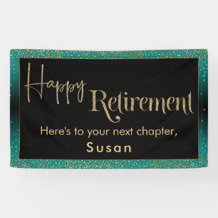 Happy Retirement Gold Glitzer Confetti Aquamarin O Banner