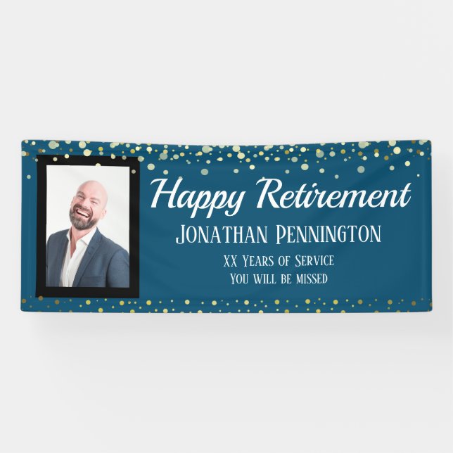 Happy Retirement Gold mit Confetti One Foto Banner (Horizontal)