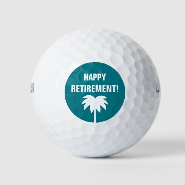 Happy Retirement Golf Ball Set mit Palmenlogo (Vorderseite)