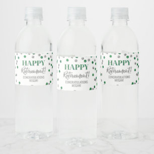 Happy Retirement Green Silver Confetti Wasserflaschenetikett