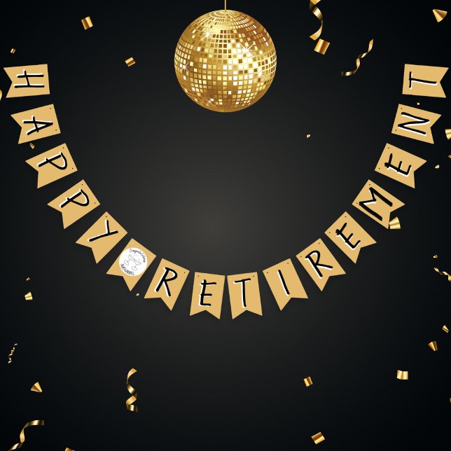 Happy Retirement Imitate Gold Herzlichen Glückwuns Wimpelkette (Happy Retirement bunting in faux gold, black and white. Ideal decoration for a retirement part)
