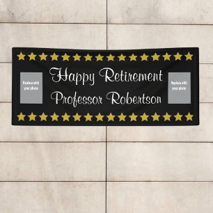 Happy Retirement mit goldenen Sternen und Fotos Banner