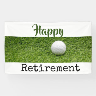 Happy Retirement mit Golfball auf grünem Gras Banner