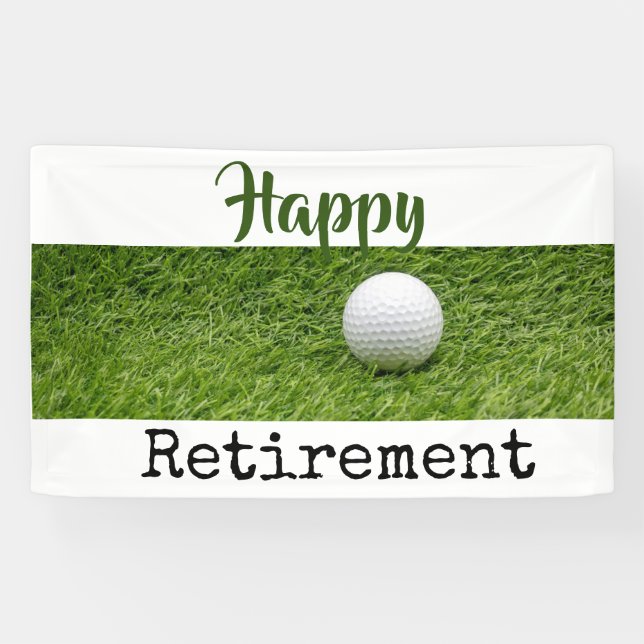 Happy Retirement mit Golfball auf grünem Gras Banner (Horizontal)