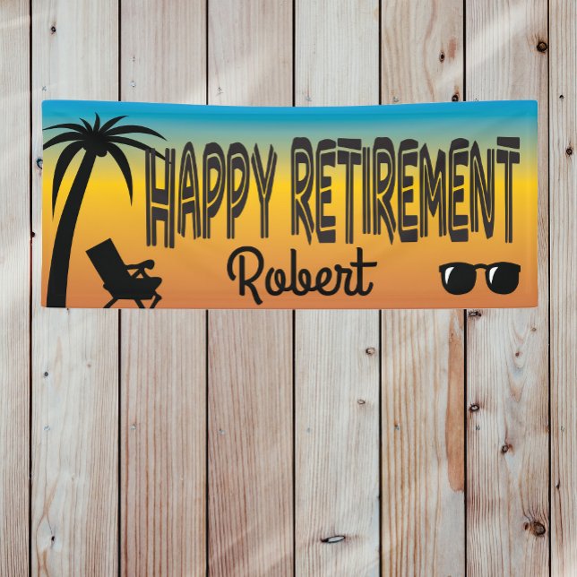 Happy Retirement mit Liegen und Palmen Banner (Von Creator hochgeladen)