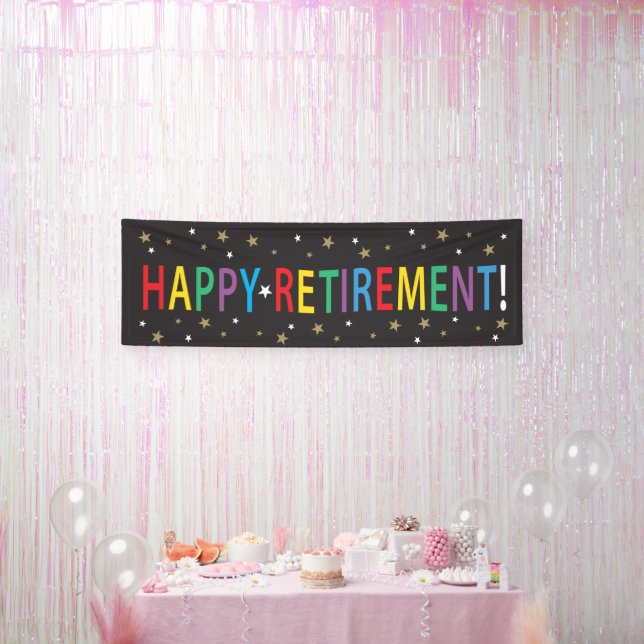 Happy Retirement mit Sternen und hellen Farben Banner (Party)