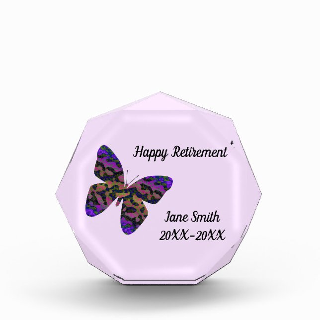 Happy Retirement Moderner Schmetterling Mitarbeite Fotoblock (Vorderseite)