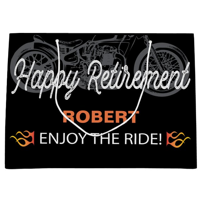 Happy Retirement Motorrad-Image für Biker Große Geschenktüte (Vorderseite)