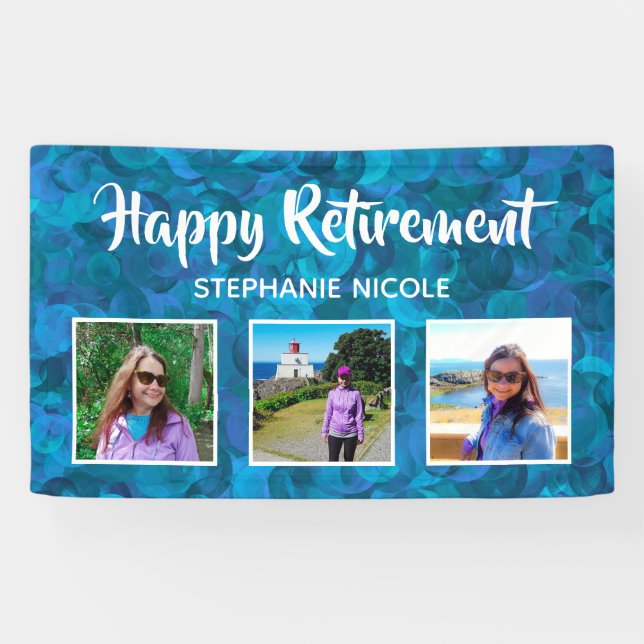 Happy Retirement Ocean Blue Mehrere Fotos Banner (Horizontal)