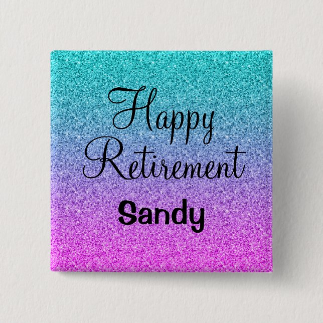 Happy Retirement Ombre Pink Blue Lila Glitzer Button (Vorderseite)