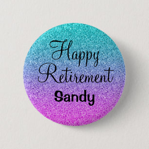 Happy Retirement Ombre Pink Blue Lila Glitzer Button
