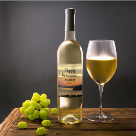 Happy Retirement Orange Sunset mit Namen Weinetikett