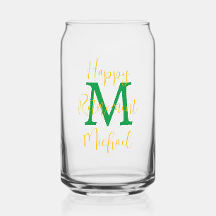 Happy Retirement Party Green Monogram Gold Name Dosenglas