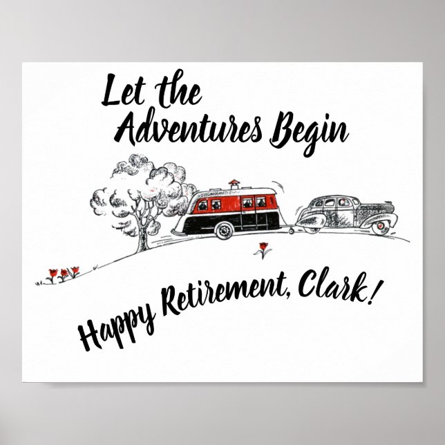 Happy Retirement Party Sign Retro Camper Adventure Poster (Vorne)