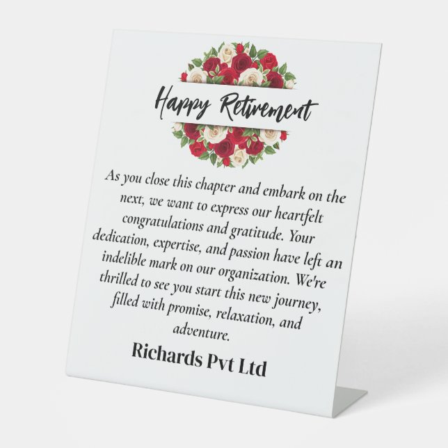 Happy Retirement Pedestal Sign Sockelschild (Vorderseite)