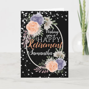 Happy Retirement Peony Rose Floral Black Card Karte