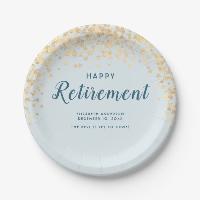 "Happy Retirement" - Personalisierte Feier Pappteller (Vorderseite)