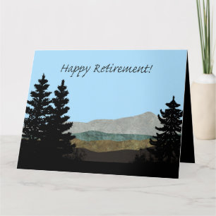 Happy Retirement! Pine Trees Silhouettes Mountains Karte