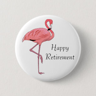 Happy Retirement Pink Flamingo Party Button