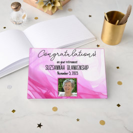 Happy Retirement Pink Watercolor Custom Foto Gästebuch