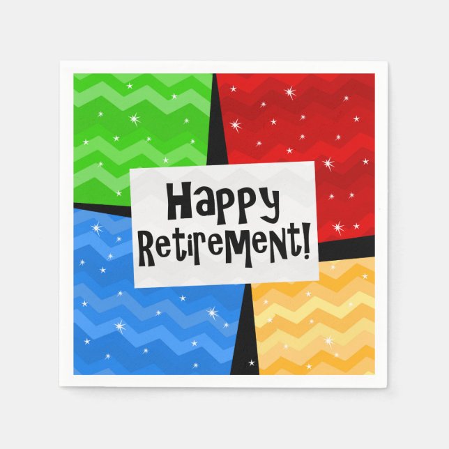 Happy Retirement, Primary Color Squares Party Serviette (Vorderseite)