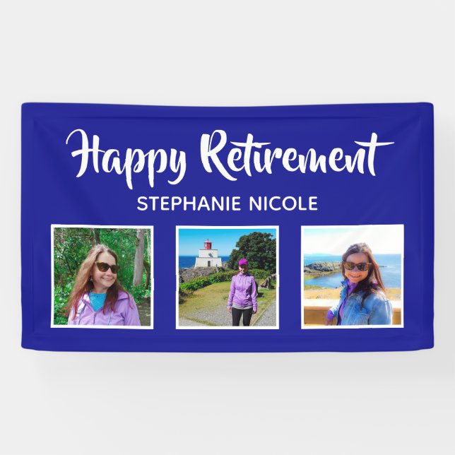 Happy Retirement Royal Blue Multiple Fotos Banner (Horizontal)