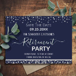 Happy Retirement Silver Confetti Save the Date<br><div class="desc">Leicht anzupassen Party für den Ruhestand Save the Date. Kein Foto,  kein extravagantes Drehbuch und kein silbernes Konfetti-Design. Verschiedene Farben sind verfügbar. Flachfarbe. Der gesamte Text ist einstellbar. Große Erinnerung für Ihr großes Party in der Pensionierung!</div>