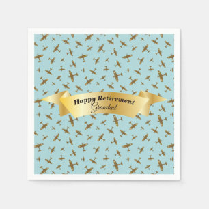 Happy Retirement Spitfire Flugzeuge Light Blue Serviette