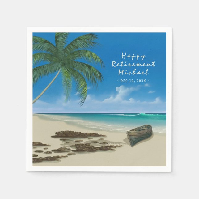 "Happy Retirement" Tropical Beach Custom Paper Serviette (Vorderseite)