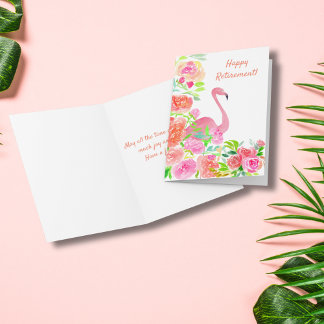 Happy Retirement Wasserfarbe Flamingo mit Blume Karte