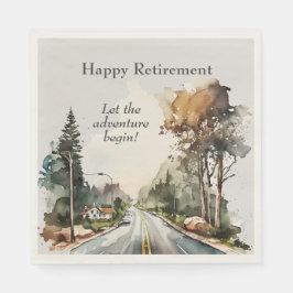 Happy Retirement Watercolor Road Serviette