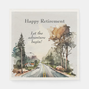 Happy Retirement Watercolor Road Serviette