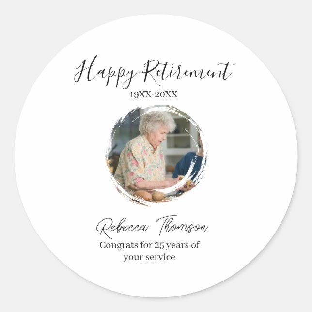 Happy retirement year name circle photo retired runder aufkleber (Vorderseite)