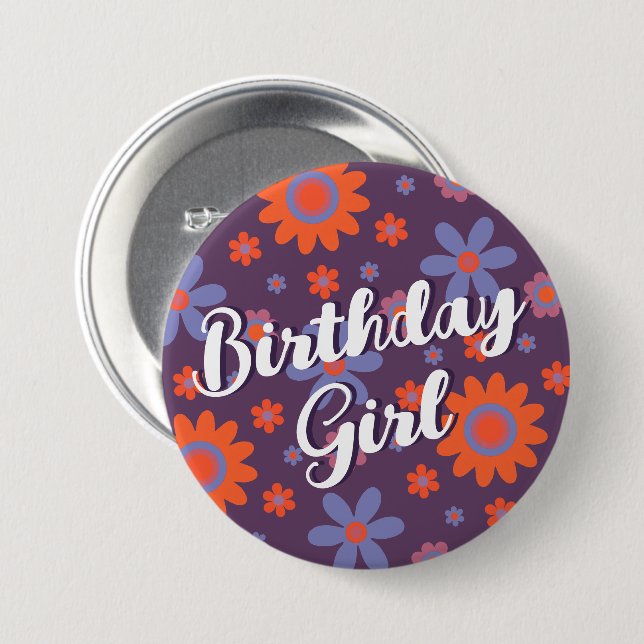 Happy Retro Blume 70er Daisy Niedliche Geburtstag  Button (Vorne & Hinten)