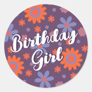 Happy Retro Blume 70er Daisy Niedliche Geburtstag  Runder Aufkleber