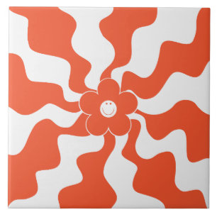 Happy Retro Daisy in Orange und White Fliese