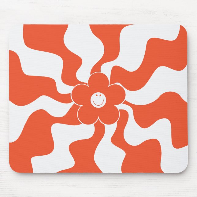 Happy Retro Daisy in Orange und White Mousepad (Vorne)