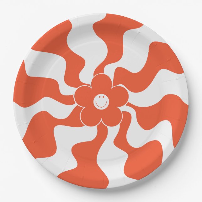 Happy Retro Daisy in Orange und White Pappteller (Vorderseite)