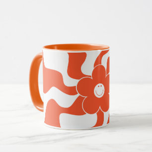 Happy Retro Daisy in Orange und White Tasse