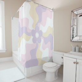 Happy Retro Daisy - Pastellrosa, Gelb und Lila Duschvorhang
