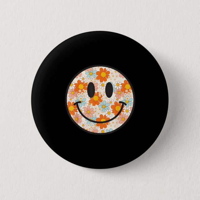 Happy Retro Daisy Smile Face Preppy Aesthetic Men  Button (Vorderseite)