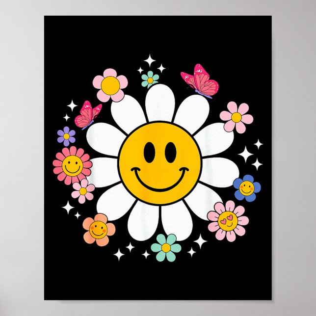 Happy Retro Daisy Smile Face Preppy Aesthetic Men  Poster (Vorne)