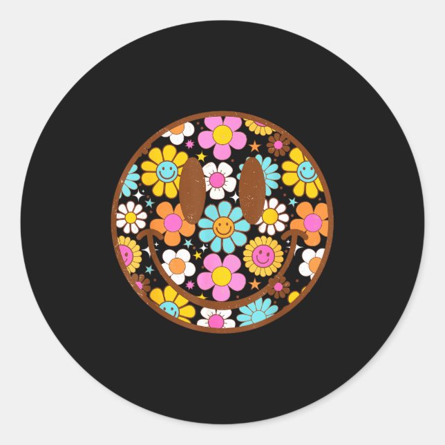 Happy Retro Daisy Smile Face Preppy Aesthetic Men  Runder Aufkleber (Vorderseite)