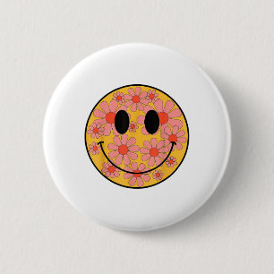 Happy Retro Daisy Smile Face Preppy Ästhetik Männe Button